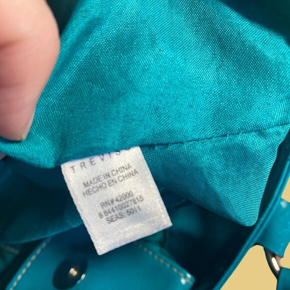 Turquoise Patent Vegan Leather Shoulder Bag With Embossed Medallion Design - Picture 9 of 11